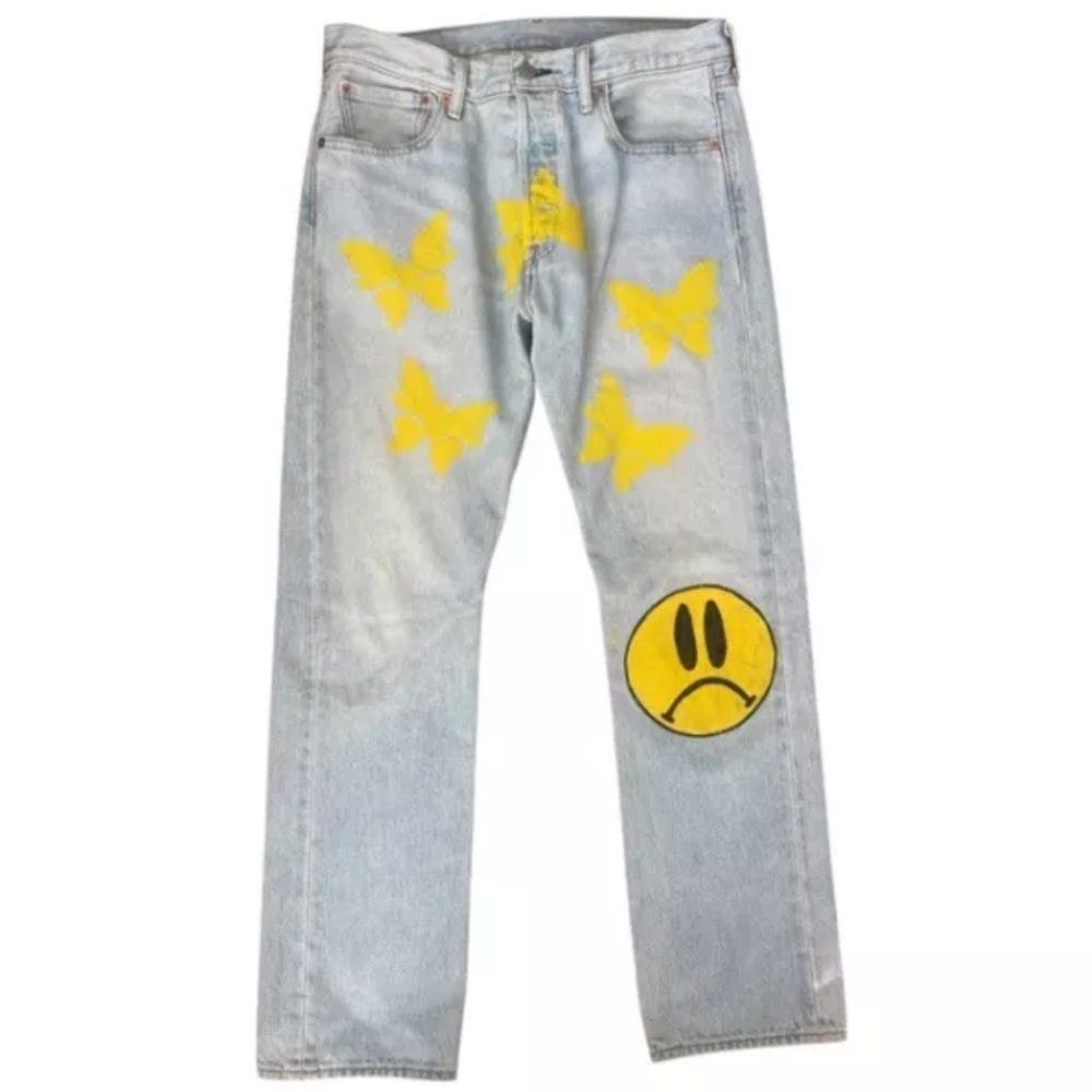 Levi’s 501 Custom Painted Butterfly Jeans 33x30 Y2K Streetwear
